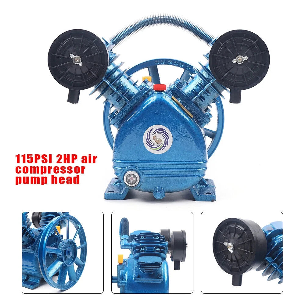 2 Piston Air Compressor Head Pump V Style Twin Cylinder Single Stage 2-HP 115PSI