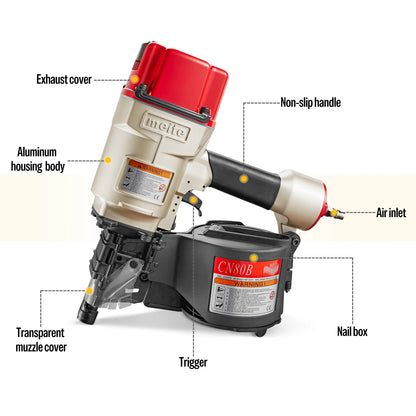 MEITE CN80B Pneumatic Coil Siding Nailer 15 Degree 2" to 3-1/4" Industrial Coil Nail Gun