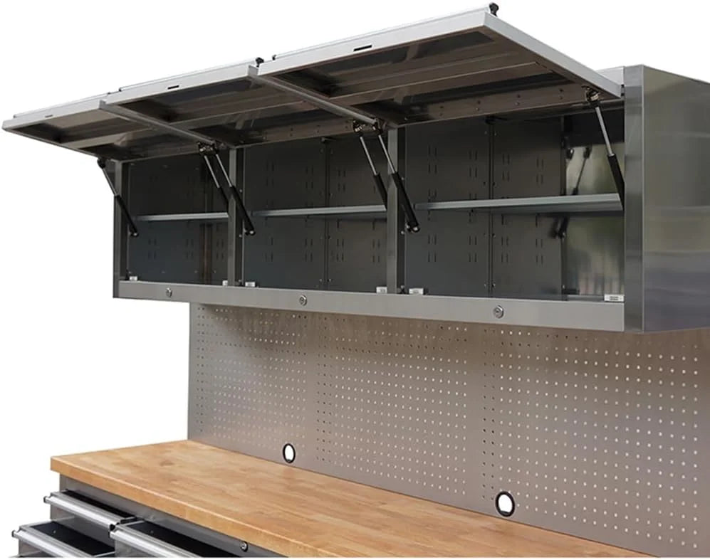 72 Inch Stainless Steel Rolling Tool Chest with 15 Drawers + 3 Upper Cabinets, Mobile Workbench, Assembled Large Tool Box Lockable Storage Cabinet with Wheels for Garage Workshop