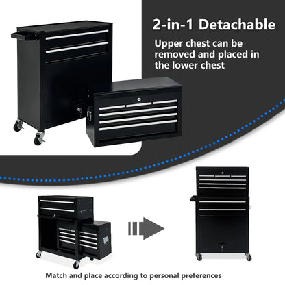Artbros 8-Drawer Rolling Tool Chest, Large Tool Cabinet with Wheels, Detachable Toolbox Storage for Garage, Repair Shop, Workshop, Black
