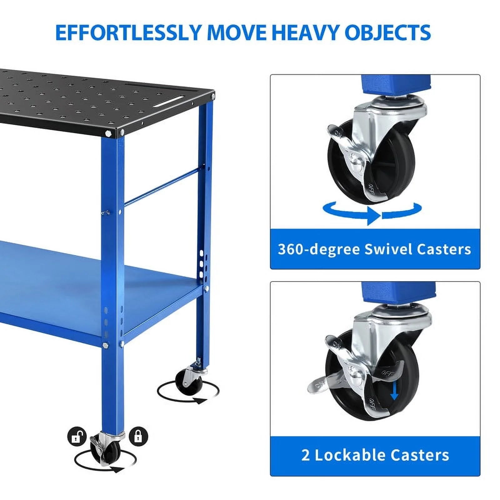 Uforic Welding Table w/360 Degree Swivel Brake Casters, 1200lb Load Capacity Heavy Duty Metal Workbench with 5/8" Holes for Welding Sawing, 36" x 18"