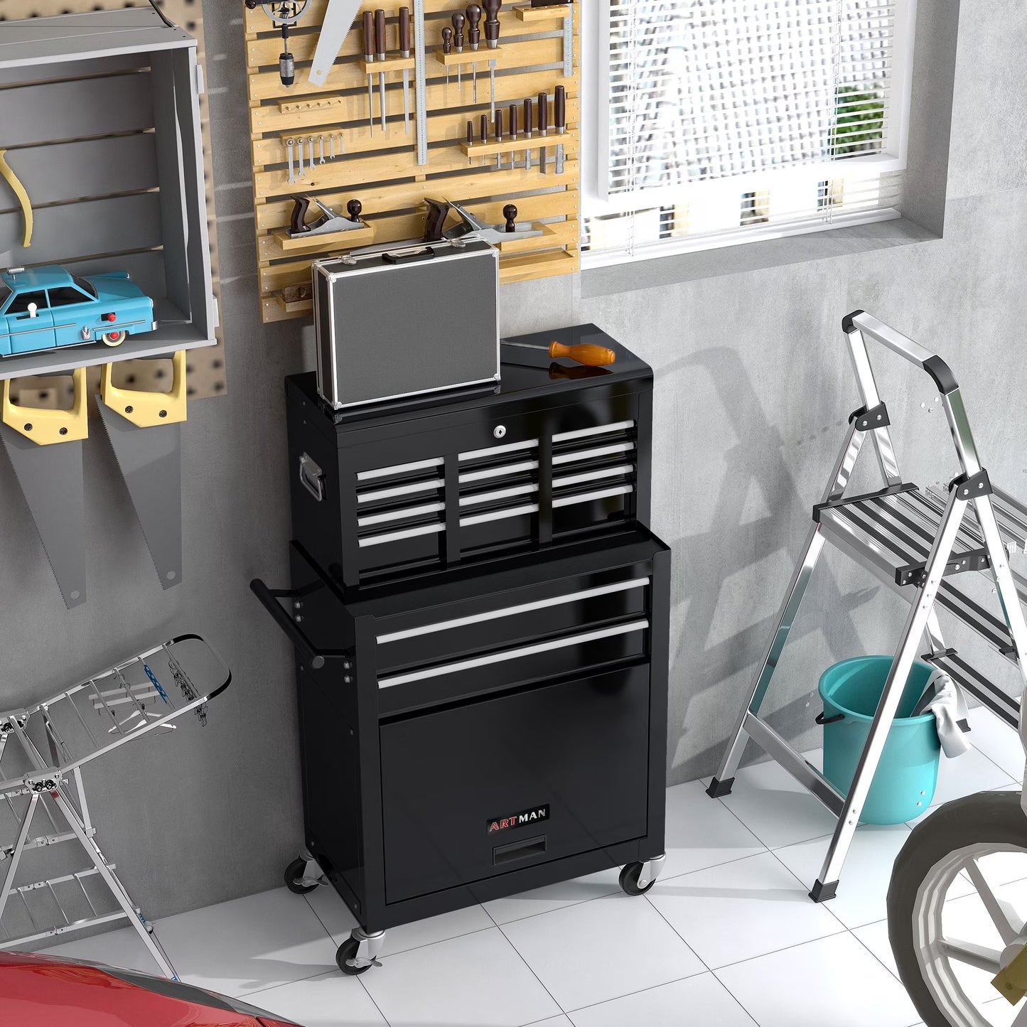 High Capacity Rolling Tool Chest, 8-Drawer Storage Cabinet, Black