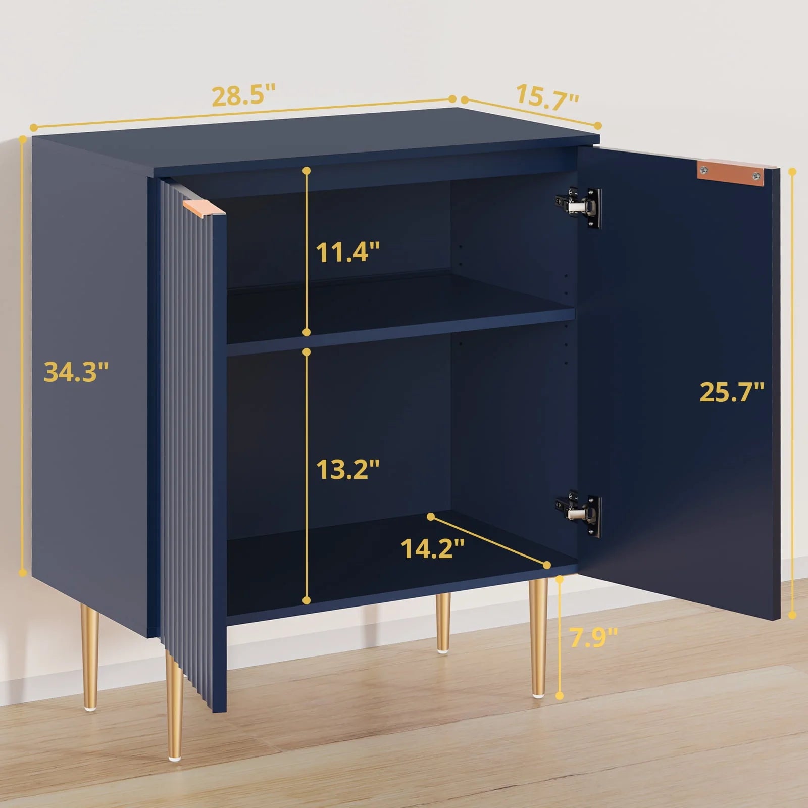 Boowill Sideboard Buffet Cabinet with Storage and Adjustable Shelves and Doors Kitchen Console Cabinet Blue Credenza Liquor Cabinets for Living Room, Office, Hallway
