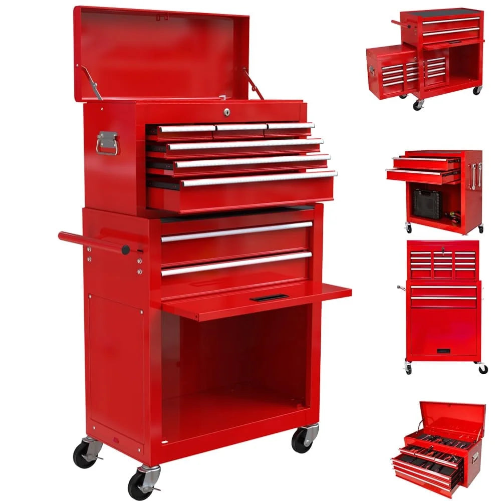 TROPOW Rolling Tool Chest, 8 Drawers Rolling Tool Chest with Wheels, Portable Rolling Tool Box on Wheels, High Capacity Tool Chest Organizer for Garage, Workshop, Home Crafts Use,Red