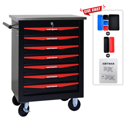 ARTMAN 6 Drawers Metal Rolling Storage Tool Chest Cabinet Cart with Wheels,with Key Locking and Parking Brake, Tool Box for Garage Workshop Warehouse