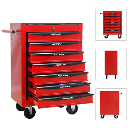 Rolling Steel Tool Chest with 7 Drawers, Ball Bearing Slides & 4-Wheel Mobility - Lockable Storage Cabinet for Workshop or Garage