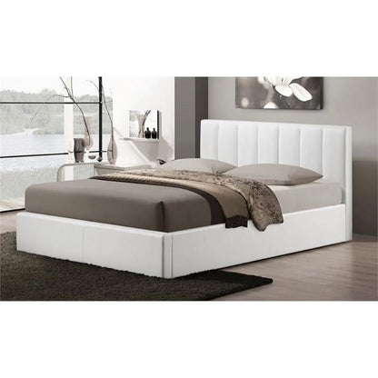 Atlin Designs Upholstered Queen Faux Leather Storage Bed in White