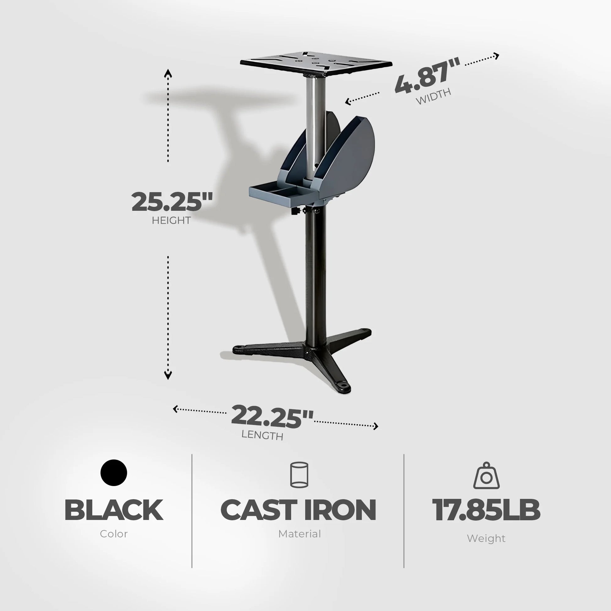 Master Mechanic Adjustable Cast Iron Base Grinder Pedestal with Tool Holder