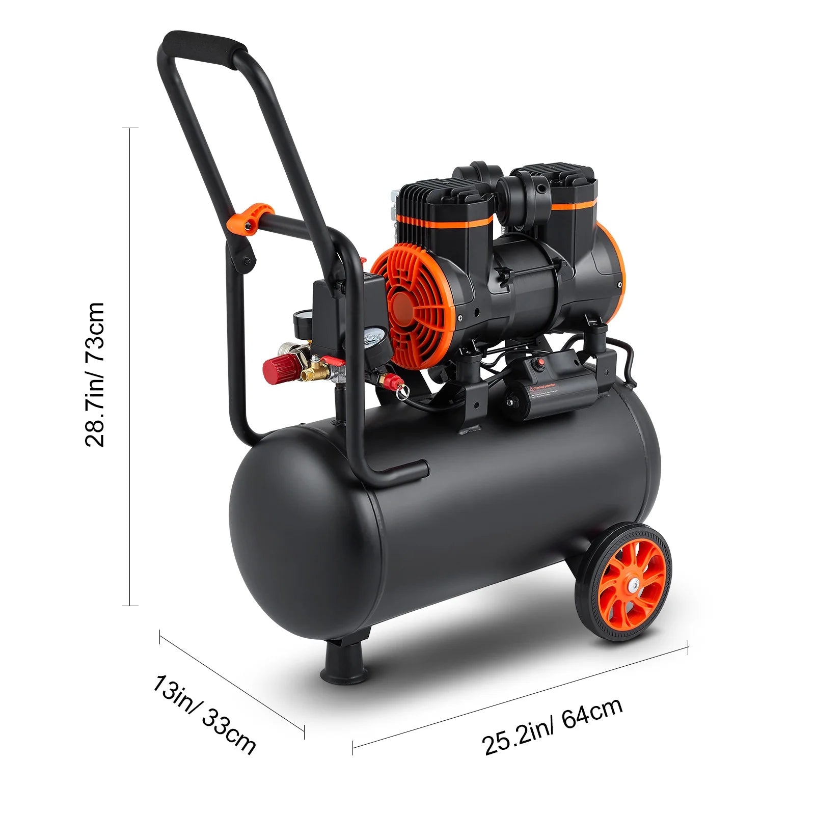 KFFKFF Air Compressor with 6.3 Gallon Capacity, 2 HP 3.35 CFM@90PSI Oil-Free Tank, Max. Pressure of 116PSI, 70 dB Low Noise Level, Ideal for Auto Maintenance, Tire Pumping, Spray Paint Jobs