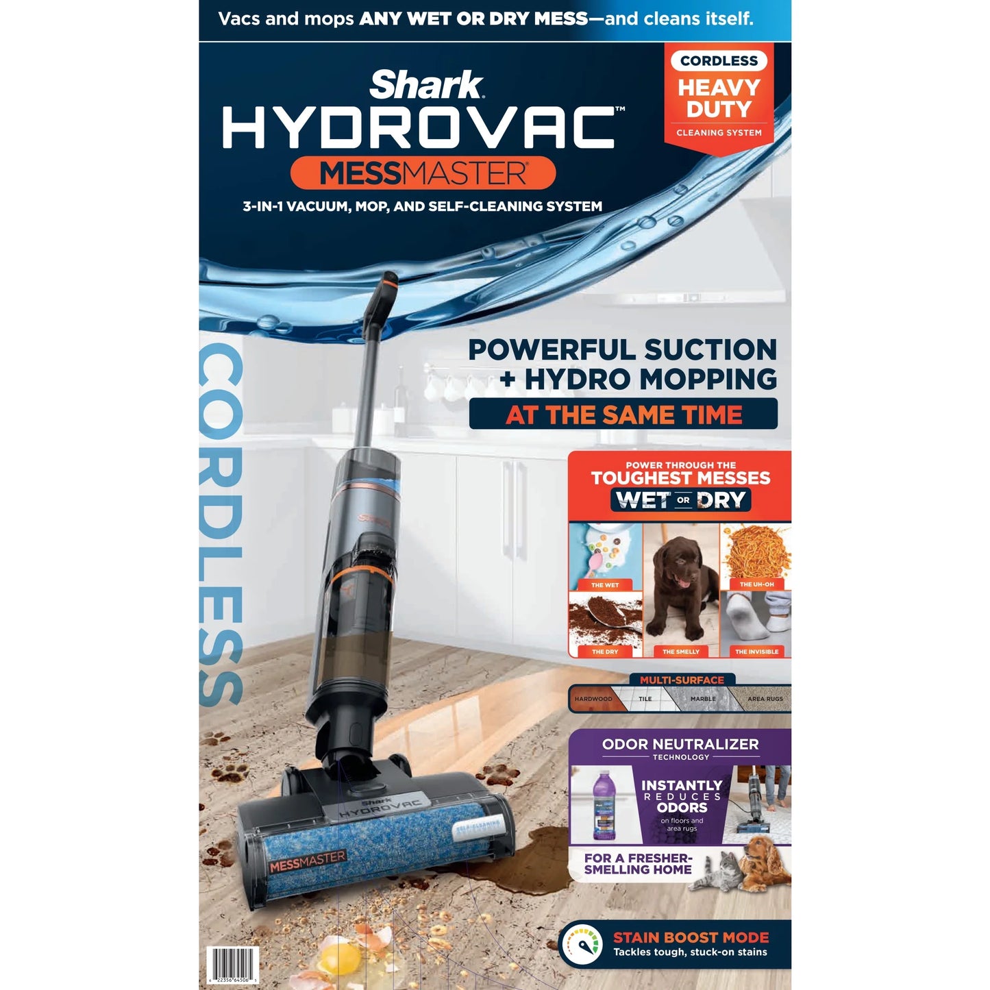 Shark HydroVac MessMaster 3-in-1 Vacuum Cordless Mop w/Self-Cleaning, Stain Boost 12oz Formula, WD260