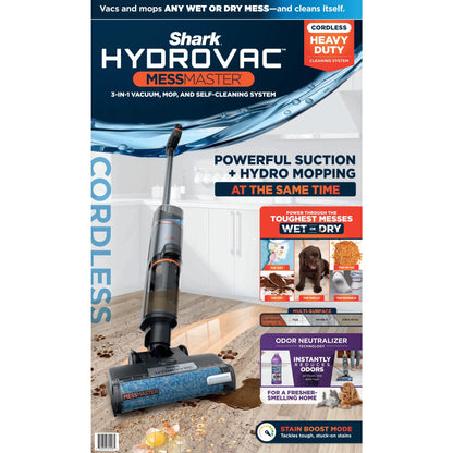 Shark HydroVac MessMaster 3-in-1 Vacuum Cordless Mop w/Self-Cleaning, Stain Boost 12oz Formula, WD260