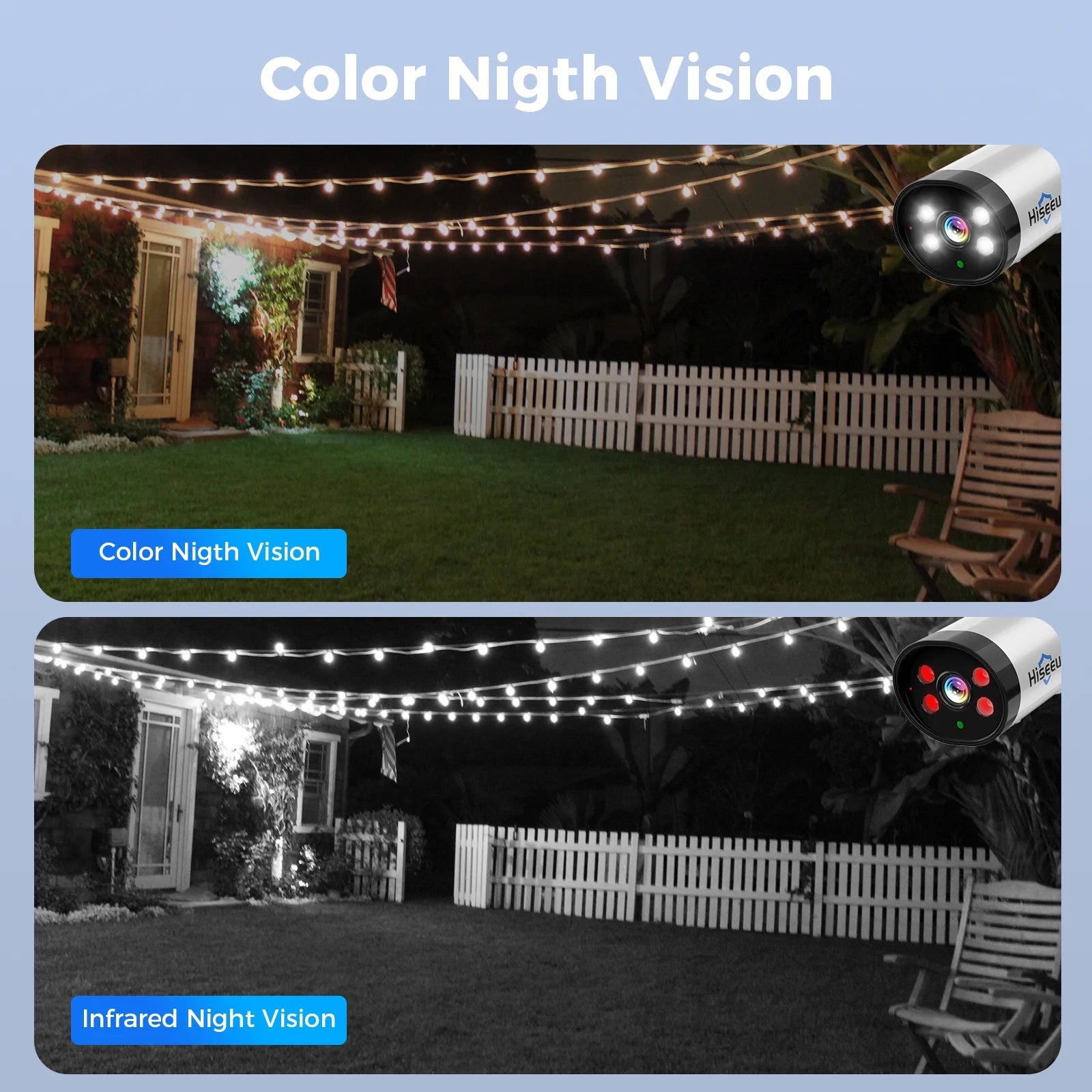 Hiseeu 3MP Wireless Wi-Fi Security Camera System, Color Night Vision, Motion Detection,2- Way Audio,IP66 Waterproof, for Indoor Outdoor, No HDD