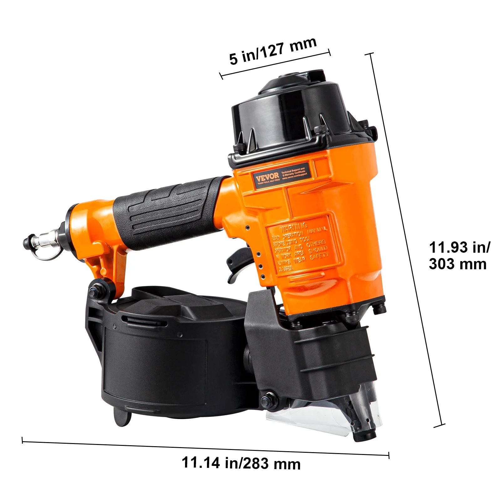 VEVOR Coil Siding Nailer MCN55, 1 inch to 2-1/4 inch 15 Degree Pneumatic Siding Nail Gun, 70-120PSI Air Coil Nailer for Siding, Pallet Sheathing, Fencing, Decking
