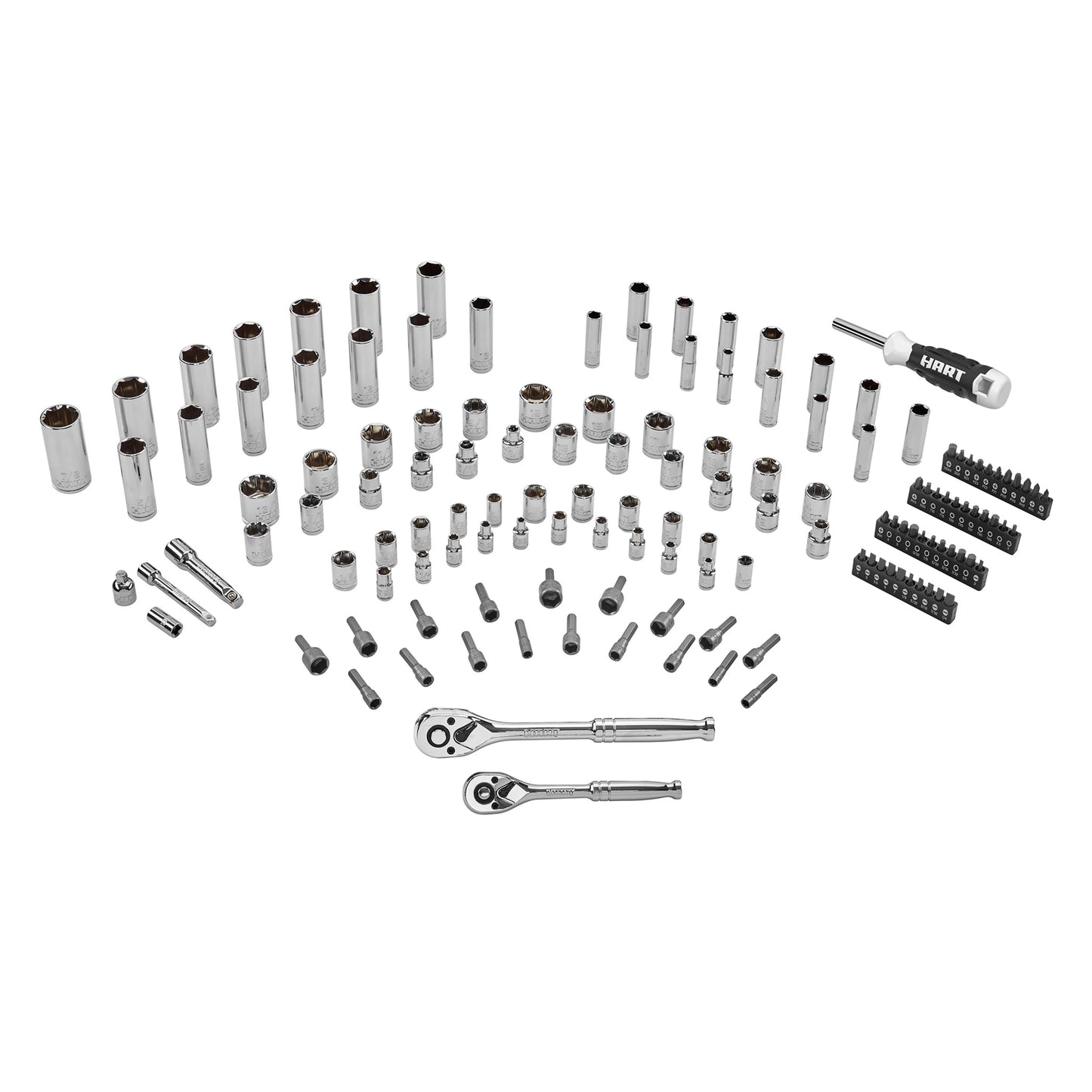 HART 140-Piece 1/4 and 3/8-inch Drive Mechanics Tool Set, Chrome Finish, SAE & Metric