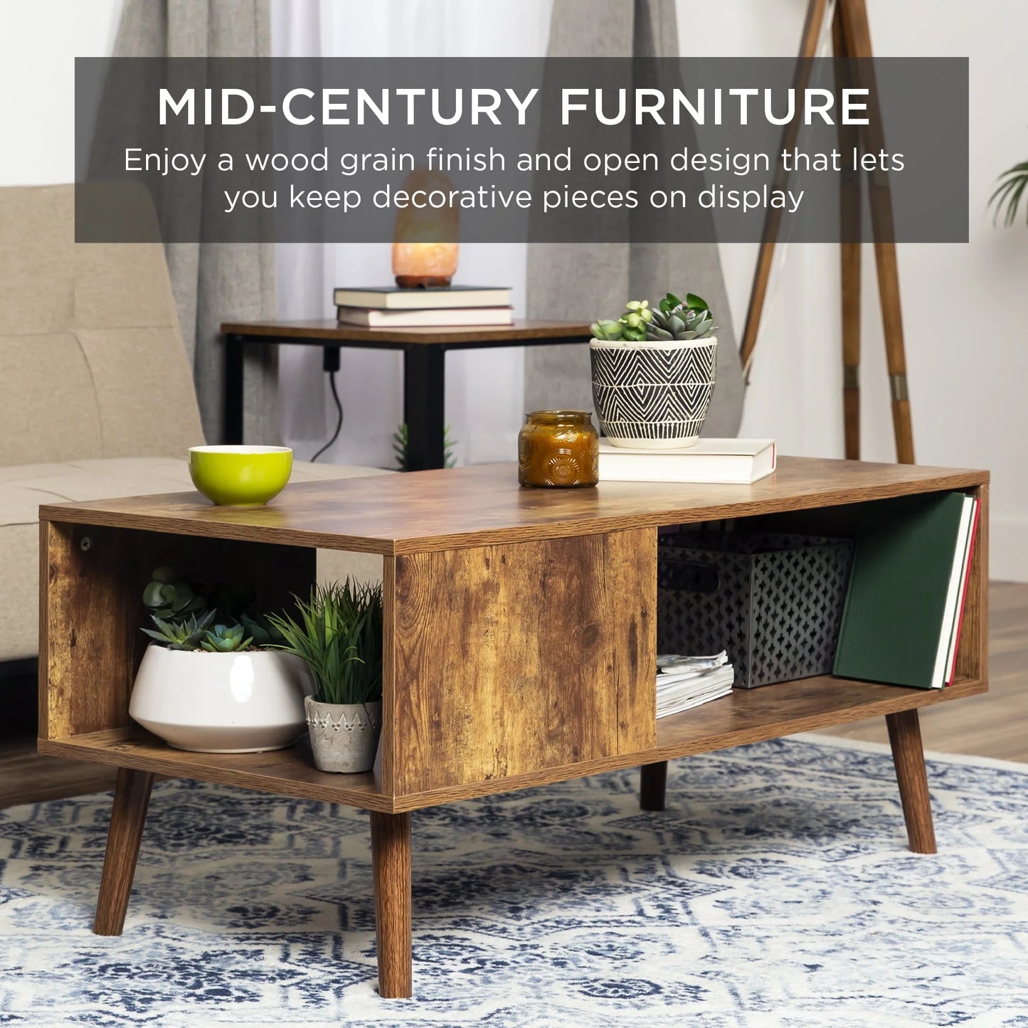 Best Choice Products Wooden Mid-Century Modern Retro Coffee Table, Indoor Furniture w/Open Storage Shelf