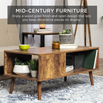 Best Choice Products Wooden Mid-Century Modern Retro Coffee Table, Indoor Furniture w/Open Storage Shelf