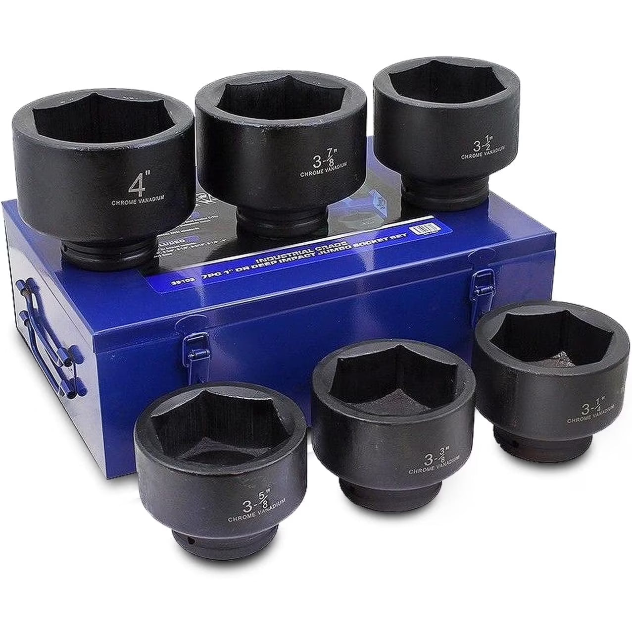 Stark USA 1" Drive 21PC Deep Impact Jumbo Socket Set, 6 Point MM, 27mm - 80mm, CrMo Steel