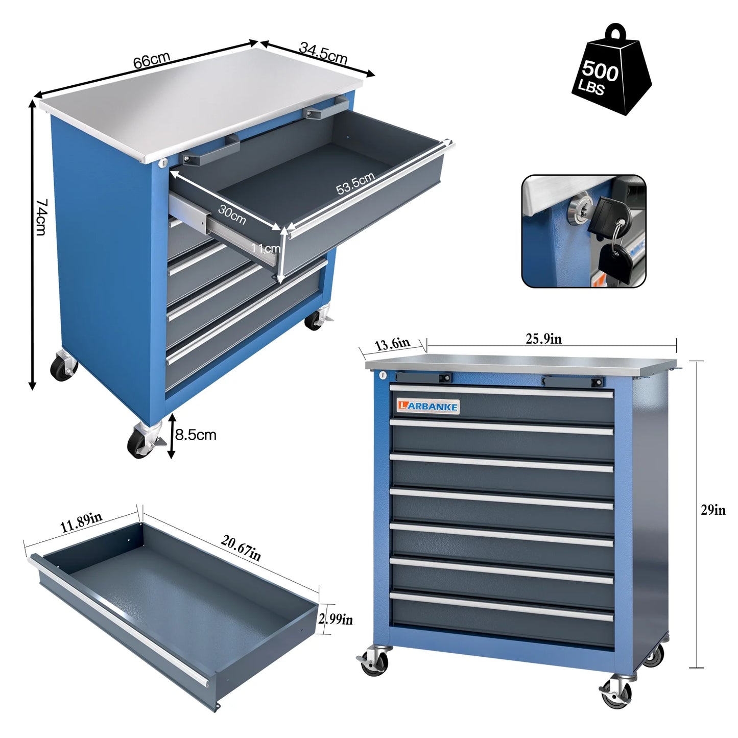 LARBANKE Combination Tool Cabinet,7 Drawer Tool Chest and 5 Drawer Tool Chest for Connected Use,Rolling Tool Chest with 360? Brake Wheels and Padded Feet