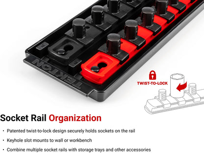TEKTON 1/2 Inch Drive 12-Point Socket Set with Rails, 52-Piece (3/8-1 in., 10-24 mm) | SHD92214