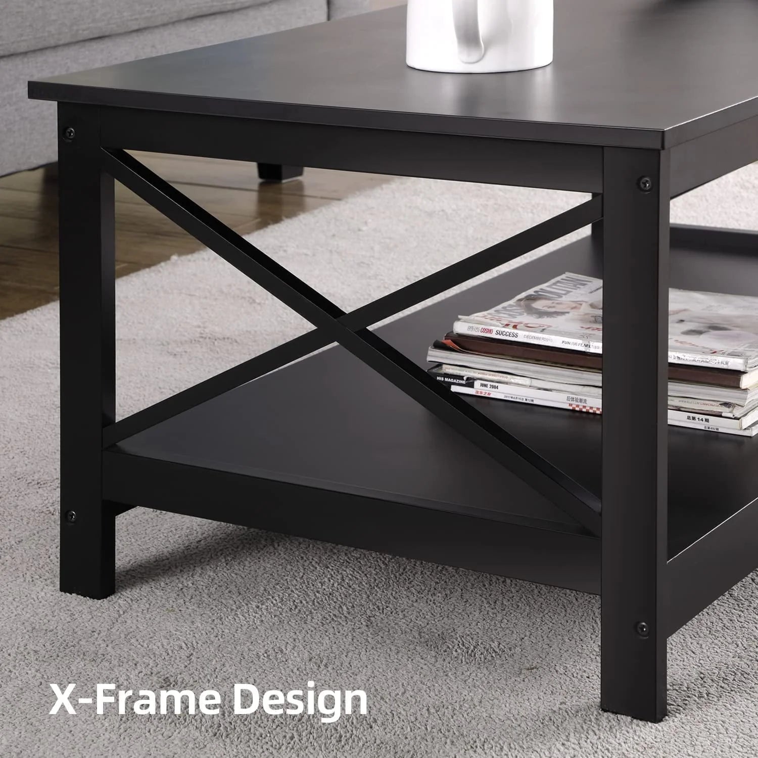 YouYeap Coffee Table Living Room Furniture Table with Storage Shelf, Black