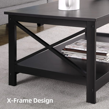 YouYeap Coffee Table Living Room Furniture Table with Storage Shelf, Black