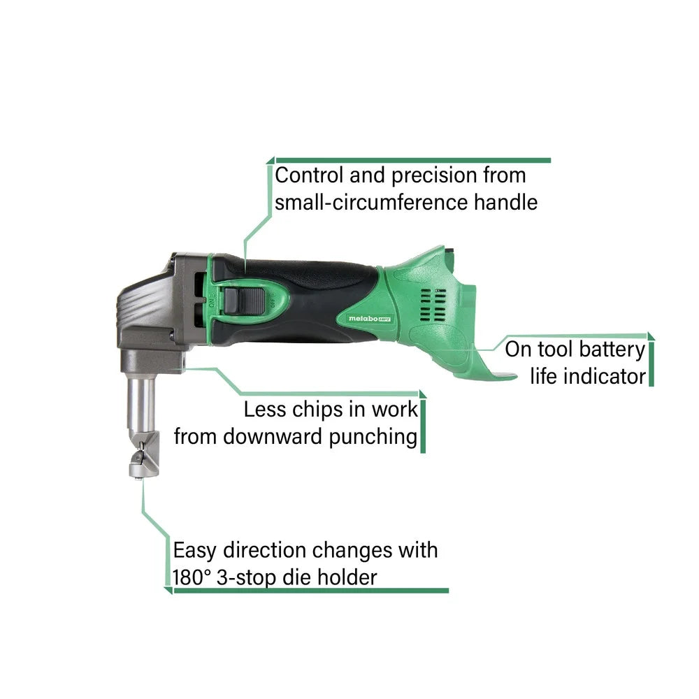 Metabo HPT 18V MultiVolt Cordless Nibbler | Tool Only - No Battery | For Ribbed Metal Panels | 180 Degree 3-Stop Die Holder | CN18DSLQ4