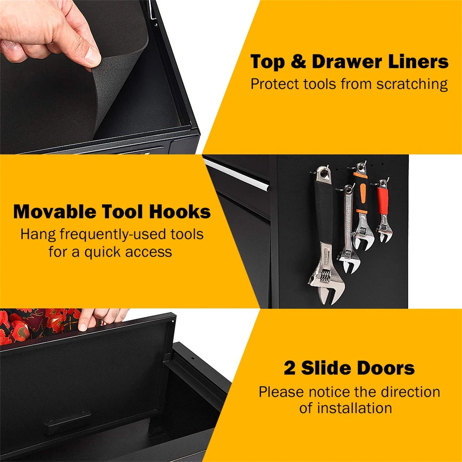 Aukfa Tool Box, 3 in 1 Steel Rolling Tool Chest w/6-Drawers & 2 Cabinet for Garage Workshop, Black
