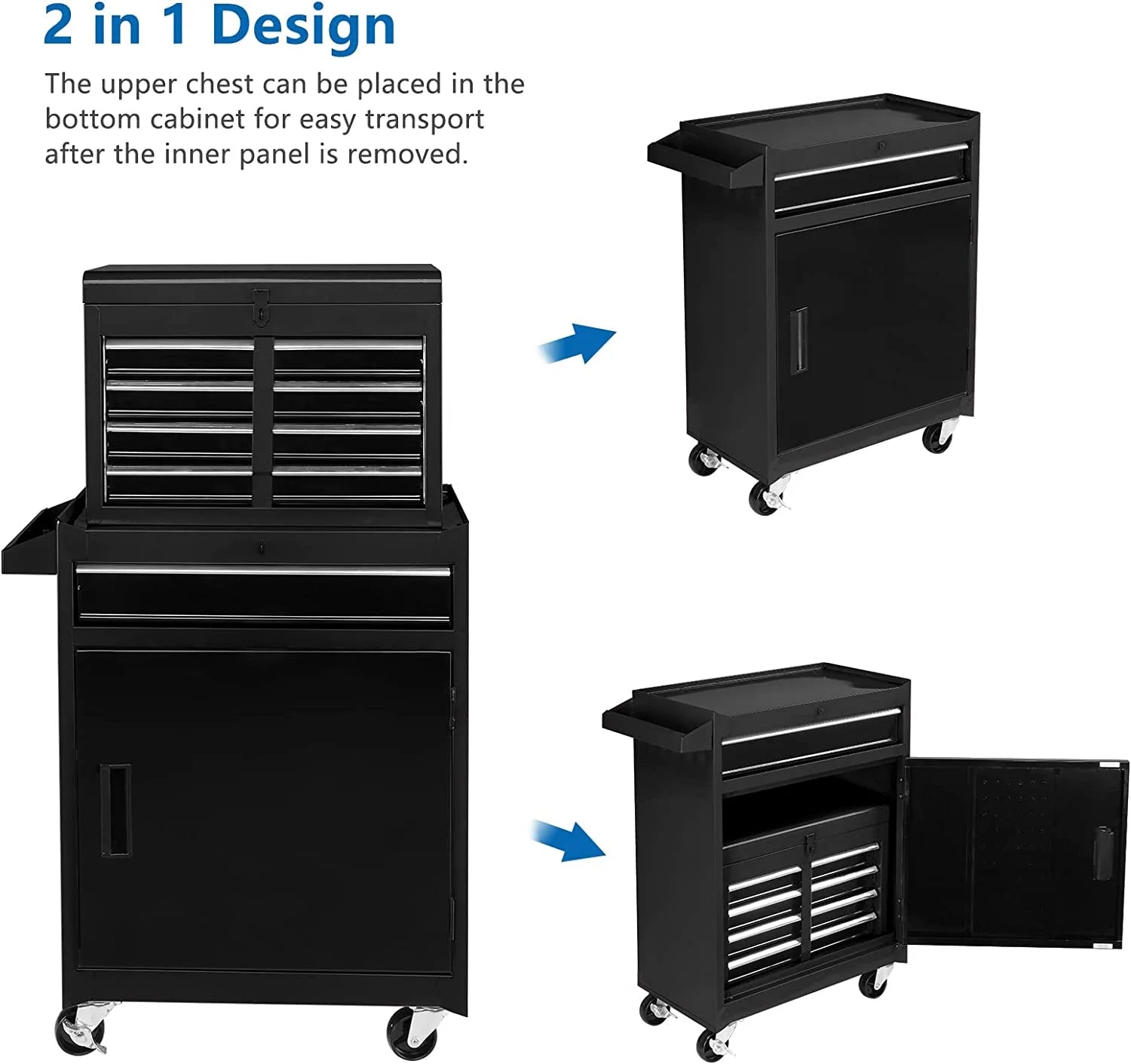 TUFFIOM 5-Drawer Rolling Tool Chest, Tool Storage Cabinet with Adjustable Shelf, Tool Organizer Box