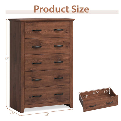 Costway 5 Drawer Chest Storage Dresser Tall Cabinet Organizer Bedroom Hallway Walnut