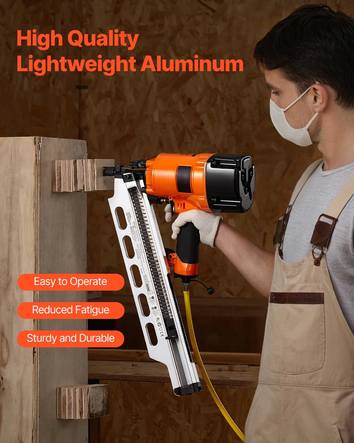 KFFKFF Nail Gun, 2" to 3-1/2" 21 Degree Full Round Head, Pneumatic with Dual Firing Options & No-Tool Depth Modification, 80-120PSI Professional Air Powered Tool for Floor, Deck & Frame Construction