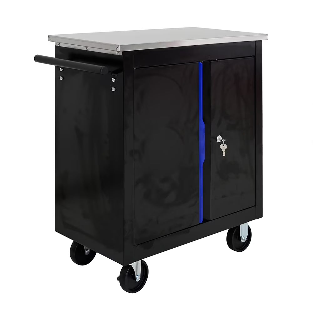 Huisuilinss Rolling Tool Chest,Tool Cart With 2 Drawers,Rolling Tool Storage Cabinet,Handle & Stainless Steel Countertop, 4 Wheels With 2 Parking Brakes, Lockable Tool Storage Cabinet