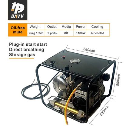 HPDAVV Diving Air Compressor 10V with 50ft Breathing Hose & Scuba Diving Regulator