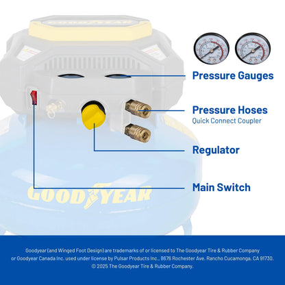 Goodyear 6 Gallon 150 PSI Oil Free Electric Pancake Air Compressor