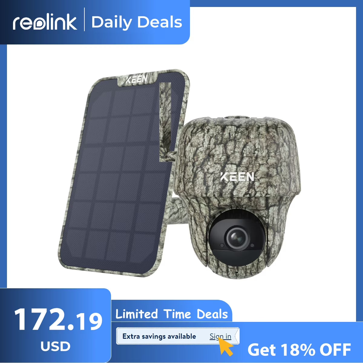 Reolink 4MP 3G/4G LTE Outdoor Security Solar-Powered Camera, 2K HD Vision, Support Cloud/SD Card