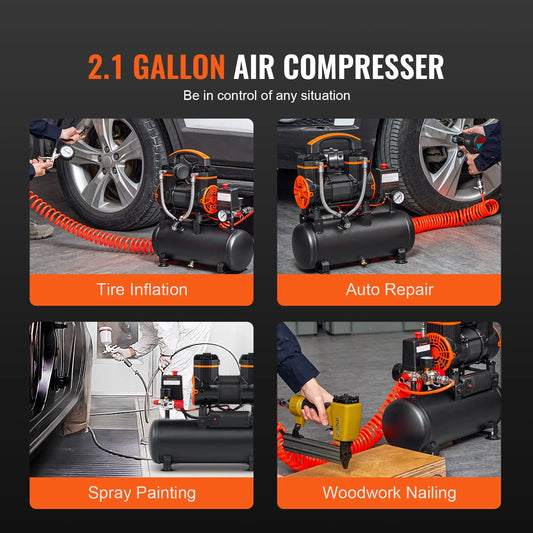 BENTISM 2.1 Gallon Air Compressor, 1.2HP 2.2 CFM@90PSI Oil Free Air Compressor Tank & Max. 116PSI Pressure, 70 dB Ultra Quiet Compressor for Auto Repair, Tire Inflation, Spray Painting