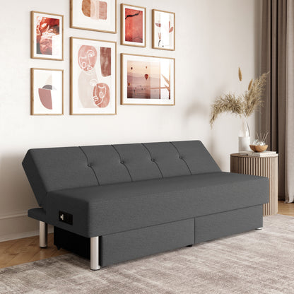 Serta Windsor Futon with Storage and Power, Gray Fabric