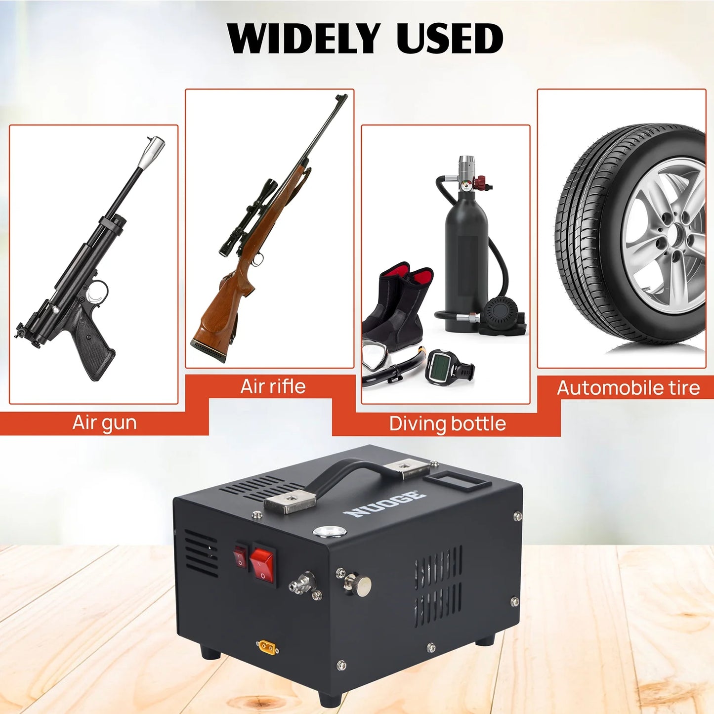 NUOGE Pcp Air Compressor,4500Psi 12V DC or 110V AC W/Converter Paintball/Scuba Tank Compressor Pump