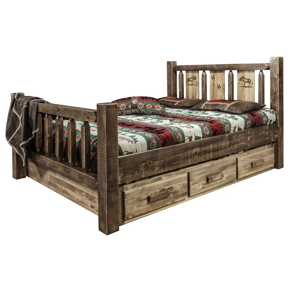 Moose Design Storage Laser Engraved Bed (Twin: 87 in. L x 46 in. W x 47 in. H (299 lbs.))
