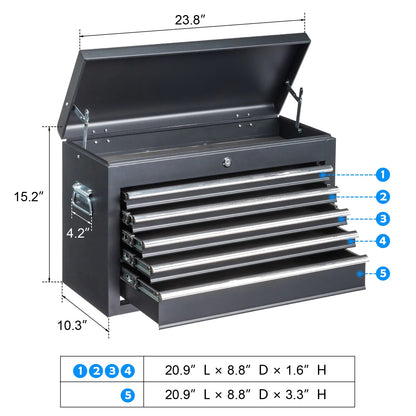 Ktaxon Tool Box, Portable 5 Drawer Steel Toolbox with Top Storage Tray & Carrying Handle, for Garage Trunk Household, Black
