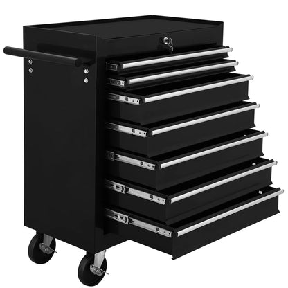 Aukfa Tool Chest, 24.5 in 7-Drawer Steel Rolling Tool Box on Wheels for Workshop Garage, Red