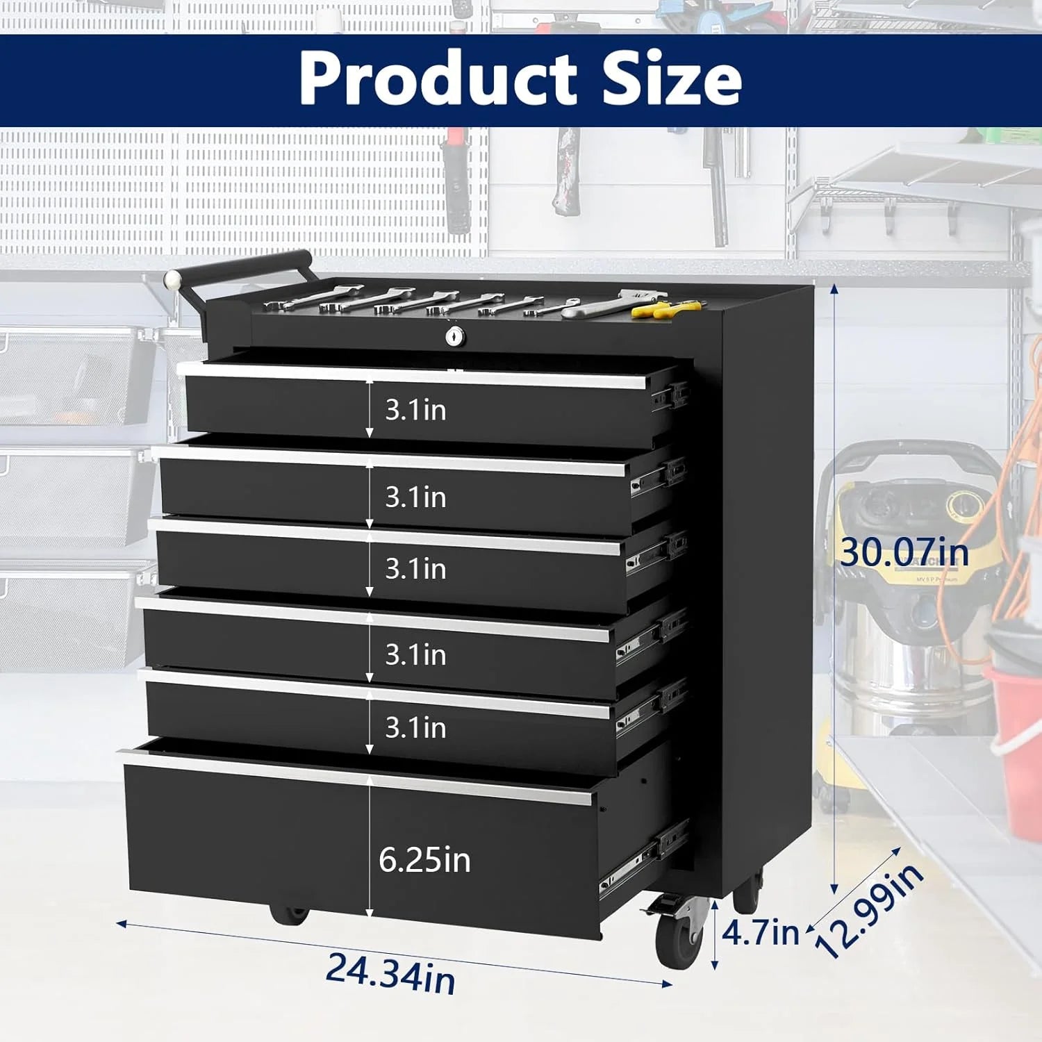 Rolling Tool Chest with 6 Drawers - Portable Tool Storage Cabinet on Wheels