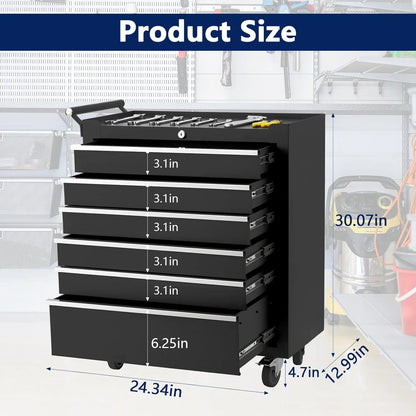 Rolling Tool Chest with 6 Drawers - Portable Tool Storage Cabinet on Wheels