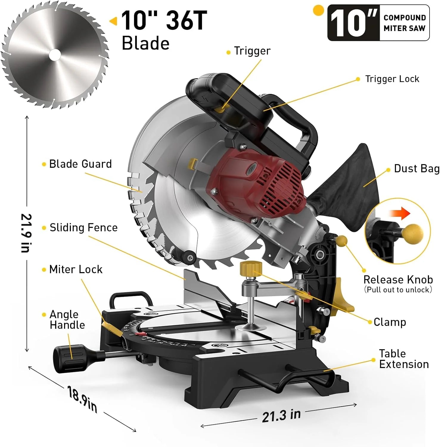 10-inch Compound Miter Saw 15 Amp Single Bevel 0-45? with 36T Blade Power Saw