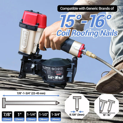 MEITE CN45R Pneumatic Coil Roofing Nailer CN45R 15 Degree 7/8" to 1-3/4" Length Coil Roofing Nail Gun Pistolas