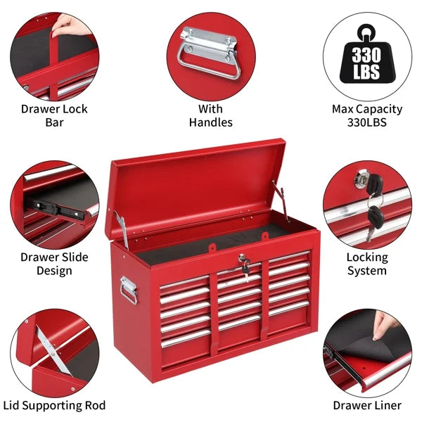 5-Drawer Steel Tool Chest with Lock - 330LBS Capacity, Red Heavy-Duty Organizer for Garage/Workshop