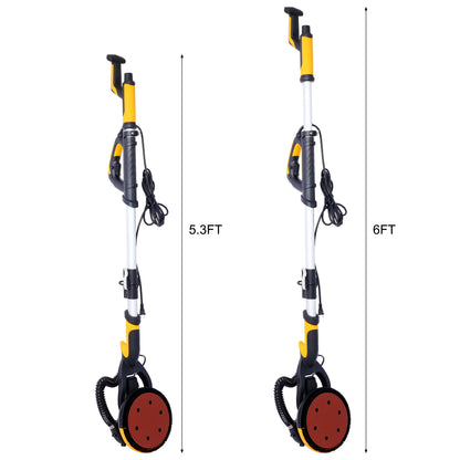Electric Drywall Sander with Vacuum, 780W Power Sander for Drywall Dustless Floor Sander with Variable Speed 900-1800RPM, LED Light, Extendable, Foldable Handle, 4M Power Cable, Yellow+Black