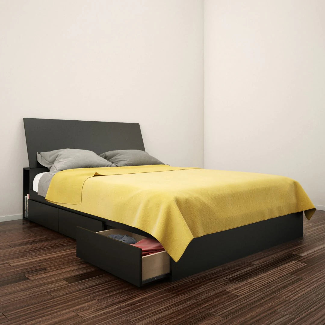 Nexera Corbo Storage Bed with Lateral Storage Headboard, Black