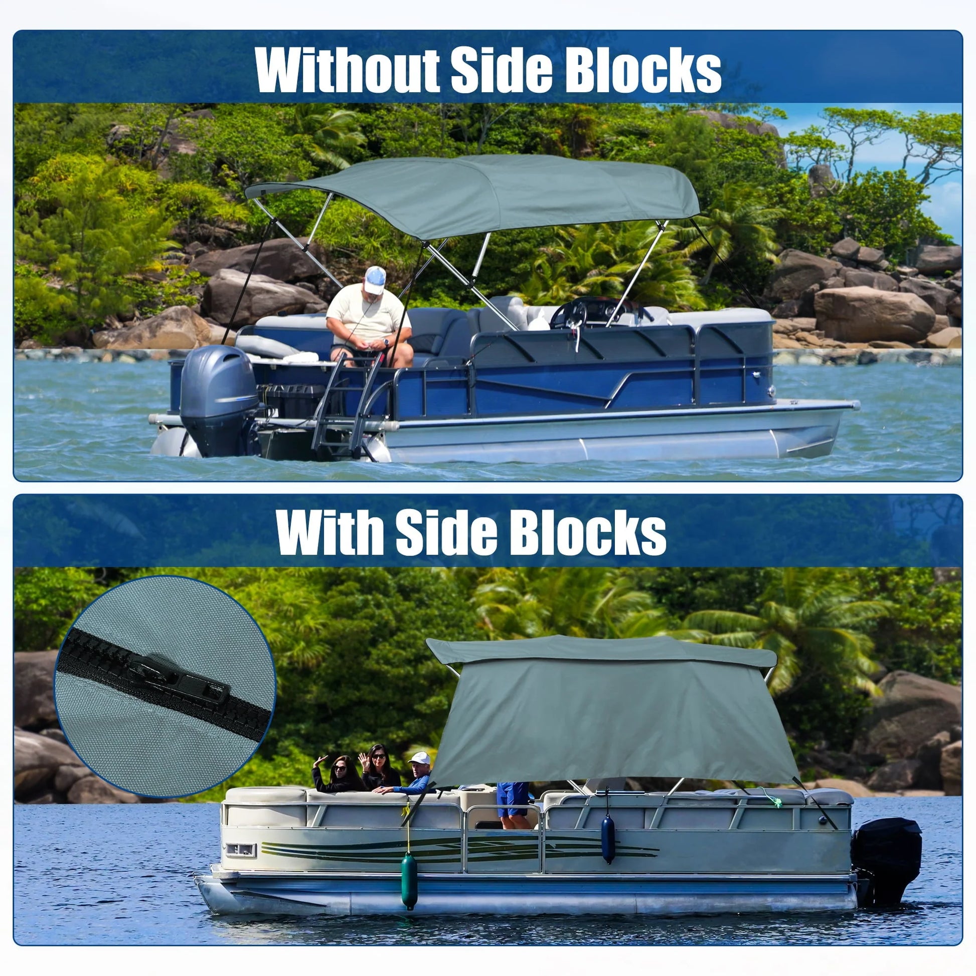 Unique Bargains 600D 4 Bow 8'L x 54"H x 91"-96"W Bimini Top Canvas Cover with Detachable Side Blocks Storage Boot Gray