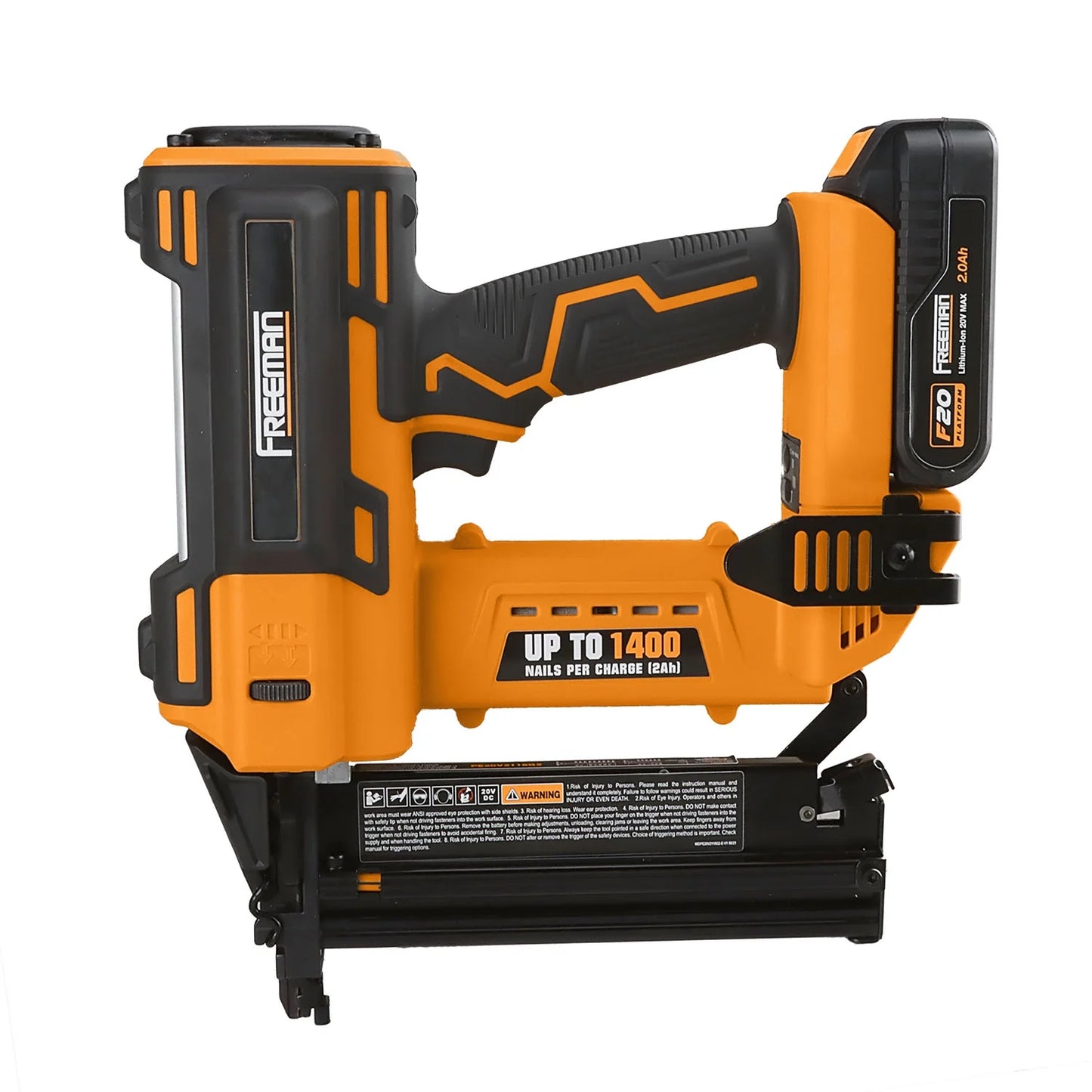 Freeman PE20V2118G2 20 Volt Cordless 2-in-1 18-Gauge Nailer/Stapler Kit with Lithium Ion Battery, Charger, Bag, and Fasteners (400 Count) - 1400 Shots per Charge