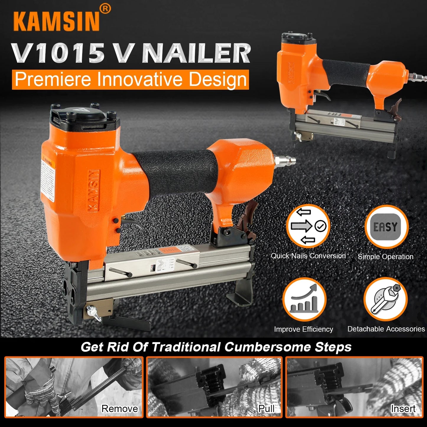KAMSIN V1015 30 Gauge Pneumatic Framing Nail Gun, Picture Frame V Nailer 5/16'' to 19/32'', 1 Piece